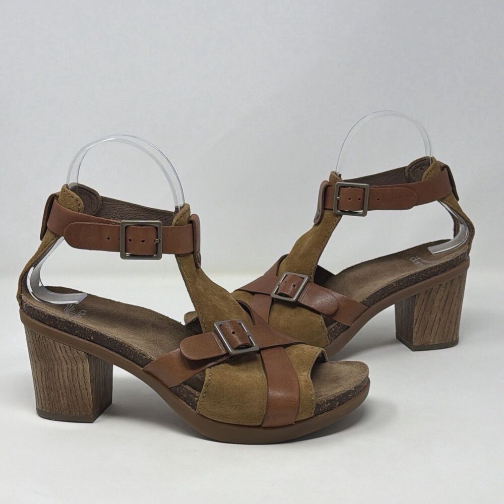 Dansko Womens Leather Suede Heeled Sandals Brown Buckle EU 38 US 7.5-8